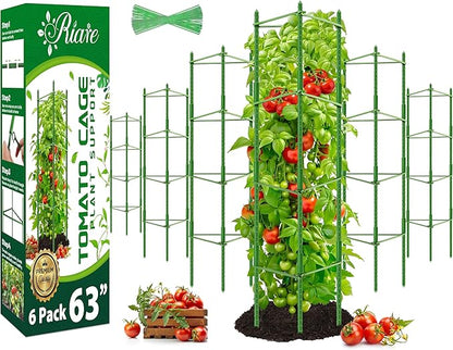 Riare 6 Pack 5.2 FT Tomato Cages for Garden- 63inches Heavy Duty Garden Stakes, Adjustable Tall Tomato Plant Support Tomato Trellis Cage for Pots, Raised Garden Bed, Climbing Vegetables Plants Flowers