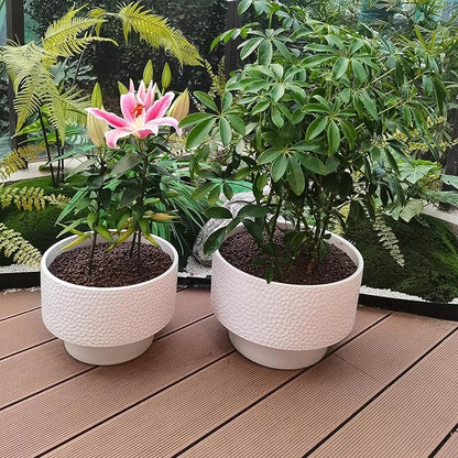 13 Inch Ceramic Plant Pots, Planter Pot with Drainage Hole, Honeycomb Ceramic Flower Pot Outdoor Indoor, Large Modern Decorative Planters for Home/Office Plants, White