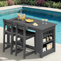 SERWALL 3-Piece Outdoor Counter Height Bar Set, HDPE Patio Bar Table with Wine Rack & Storage Shelf, 2 All-Weather Bar Stools, Patio Bar Dining Furniture Set for 3, Grey