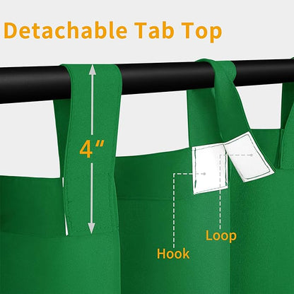 Easy-Going Outdoor Patio Curtains Detachable Tab Top Windproof Weatherproof Curtain for Cabana, Porch, Pergola and Gazebo, Tab Bottom Drape, 2 Panels, 110W x 96L inch, Green