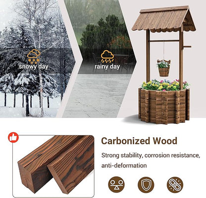 UDPATIO Wishing Wells for Outside, Wooden Wishing Well Planter for Yard, Upgrade Wishing Well with 4 Reinforced Rod & Hanging Bucket for Garden Patio Lawn Backyard Home Decor