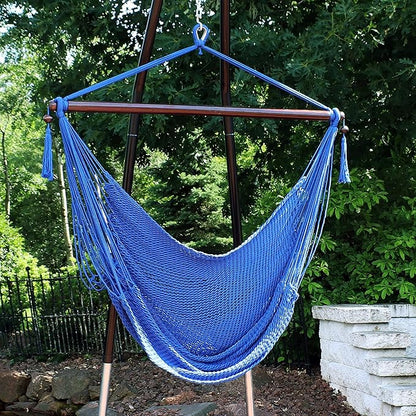 Sunnydaze Outdoor Hammock Chair Swing - Hanging Hammock Swing - Hanging Reading Chair - Soft-Spun Polyester Rope - Caribbean XL - Blue
