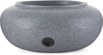 HC Companies Versatile 21 Inch Round Natural Decorative Plastic Outdoor Garden Hose Storage Pot with Side Hole for Faucet Connection, Granite
