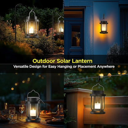 Solar Lantern Outdoor & Indoor Use – Hanging Solar Lights with Realistic Flickering Flameless Candle, Weatherproof for Gardens, Patios, Trees, and Lawns (Green, 1 Pack)