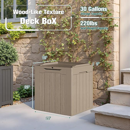 Deck Box 30 Gallon Light Brown Resin, Lockable and Waterproof 2 Pack