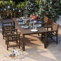 5-Piece Brown Outdoor Dining Set for 4, 75.2'' HDPE Table with Umbrella Hole & Chairs, Weather-Resistant Patio Furniture for Garden, Lawn, or Poolside