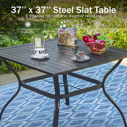 PHI VILLA Outdoor Patio Dining Set for 4 with 10ft 3-Layer Auto-tilt Round Umbrella(Beige),Includes 4 Outdoor Swivel Chairs with Cushions and a Metal Square Table, Perfect for Garden, Lawn, or Deck