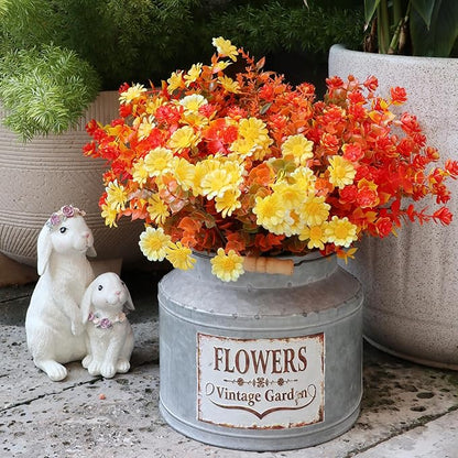 16 Bundles Artificial Plants Outdoor Fake Fall Flowers Mums for Garden Decor for Window Garden Office Patio Hanging Planter Pathway Front Porch (Mixed)