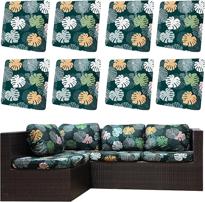 Cushion Covers 8-Pack, Green Charm Stretch Fit for Patio Seats