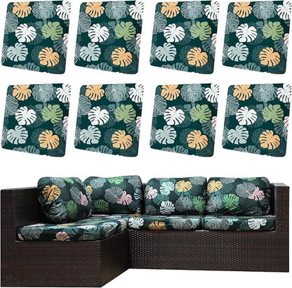 Cushion Covers 8-Pack, Green Charm Stretch Fit for Patio Seats