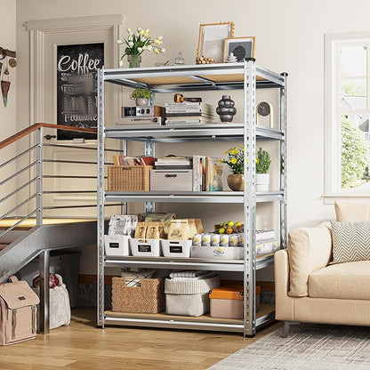 REIBII Garage Shelving, 5 Tier Storage Shelves Load 2400LBS, Adjustable Garage Shelving Heavy Duty, Metal Shelves Unit with Waterproof Columns, 35.5" W x 11.9" D x 72" H, Galvanized, 2 Pack