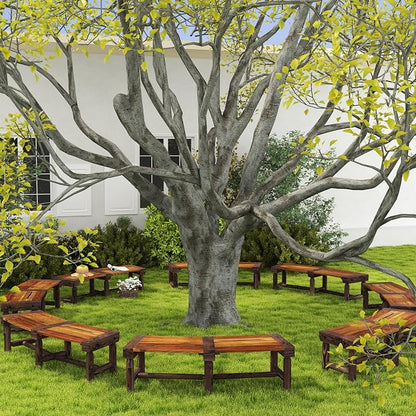 Outsunny Wooden Garden Bench, Semicircular Round Outdoor Tree Bench, Wrap - Image 8