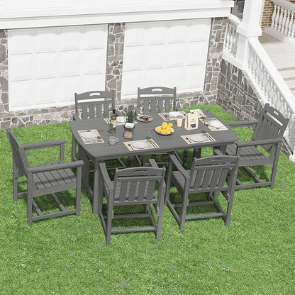 HDPE Outdoor Patio Dining Set with Table & 6 Chairs, All-Weather 7-Piece Outdoor Table and Chairs, 2" Umbrella Hole, Patio Furniture for Garden, Backyard, Deck | Grey