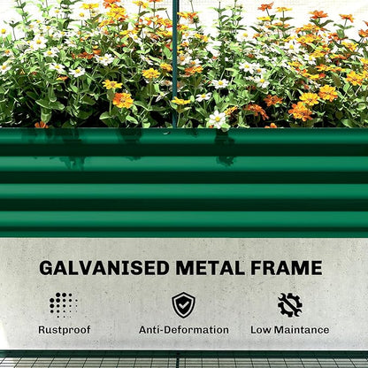 Outsunny Galvanised Raised Garden Bed with Greenhouse Cover, Metal Elevated Garden Bed with Legs, Bed Liner and Bottom Shelf, Outdoor Raised Planter Box for Vegetables, Herbs, Flowers, Green