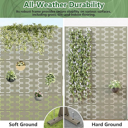 Casaphoria Metal Privacy Screen Outdoor, 72" H x 47" W Freestanding Decorative Privacy Screen for Patio Deck Balcony Garden with Stable Base, Grey-Brick