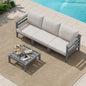 SERWALL HDPE Patio Furniture Set, 4 Pieces Outdoor Sectional Sofa Set, All-Weather Wood-Like Outdoor Sofa Couch with Coffee Table for Deck, Lawn, Grey Frame with Khaki Cushion