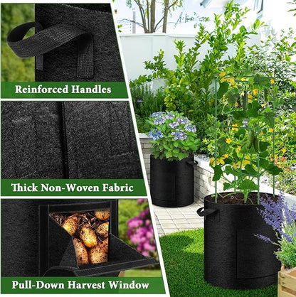 2 Pack 20 Gallon Potato Grow Bags with Pull-Down Harvest Window, Potato Bags for Growing Potatoes Heavy Duty Thickened Nonwoven Fabric Gardening Vegetable Growing Bags with Visible Window