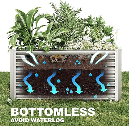 8x2x2ft Raised Garden Bed Kit, Galvanized Planter Garden Boxes Outdoor, Metal Raised Garden Beds for Vegetables,Fruits, Flower,Silver