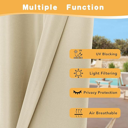 HolidayIdeas Outdoor Curtains for Patio Waterproof, 4 Panels - 54 x 95 Inch - Privacy Protection & Light Filtering Curtains Cream Grommet Outside Curtains for Porch, Gazebo, Pergola, Backyard