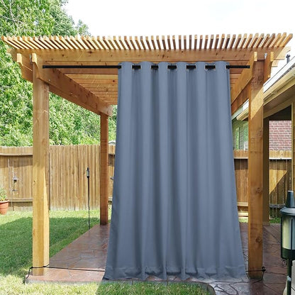 NICETOWN 2 Panels Outdoor Curtains for Patio Extra Wide 84", Waterproof & Windproof Grommet & Back Tab Fixed Top and Bottom Sun Blocking Privacy Drapes with Rope for Gazebo, Stone Blue, W84 x L108