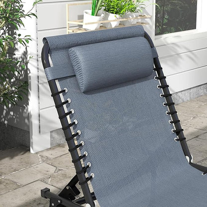 Outsunny Folding Chaise Lounge Chair Set of 2, Patio Sun Tanning Chair, Outdoor Chaise Lounger with 4-Position Reclining Back, Breathable Mesh Seat for Beach, Poolside, Gray