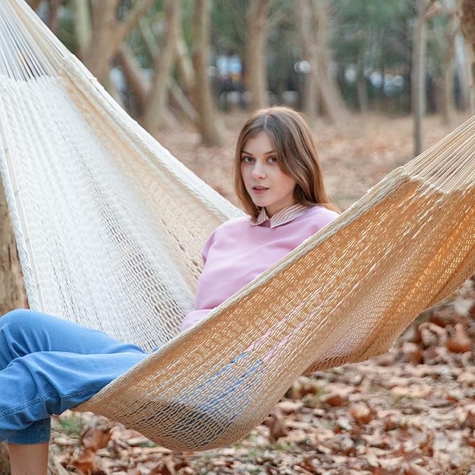 PNAEUT Family Mayan Rope Hammocks for Outside (Nature, XX-Large)