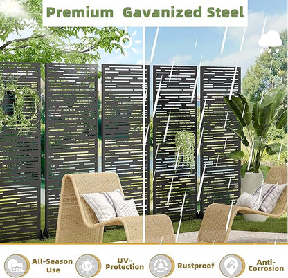 Casaphoria Metal Privacy Screen Outdoor, 72" H x 35" W Freestanding Decorative Privacy Screen for Patio Deck Balcony Garden with Stable Base, Black-Shine