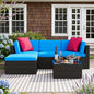 Devoko 5 Pieces Patio Furniture Sets All Weather Outdoor Sectional Patio Sofa Manual Weaving Wicker Rattan Patio Seating Sofas with Cushion and Glass Table (Blue)