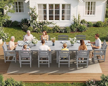 SERWALL Patio Dining Sets for 6 Person, HDPE Dining Set with 6 Armless Chairs, Light Gray