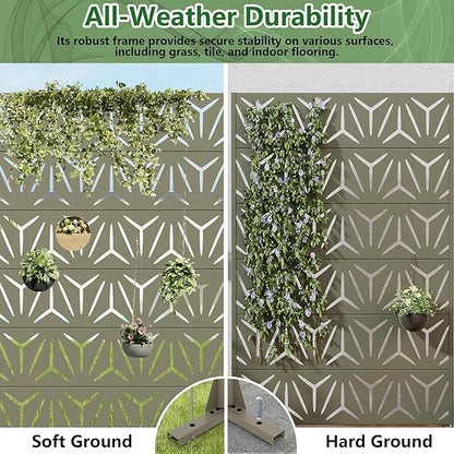 Casaphoria Metal Privacy Screen Outdoor, 72" H x 47" W Freestanding Decorative Privacy Screen for Patio Deck Balcony Garden with Stable Base, Green-Star