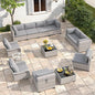 10-Seat Modern Patio Furniture Set with Swivel Rocking Chairs, Thick 4″ Cushions, Dual-Strand Wicker Rattan, Rust-Resistant Steel Frame – Outdoor Conversation & Modular Sectional,Gray