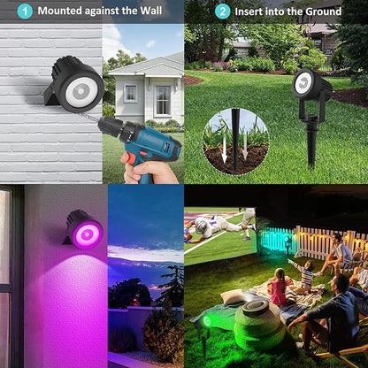 T-SUNUS RGB Solar Landscape Spotlights Christmas, Color Changing Spot Lights Outdoor IP65 Waterproof 9.8ft Cable, Separated Panel Light for Flag Tree Yard Garden Driveway Walkway Pond Halloween 2 Pack