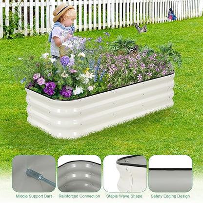 1MORE Raised Garden Bed - 4X2X1 Galvanized Planter Box for Outdoor Gardening and Planting, Ideal for Vegetables and Plants.White-1Pcak