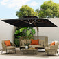 10 X 13 FT Cantilever Outdoor Patio Umbrella with Led Lights Large Heavy Duty 360° Rotation Double Top Offset Rectangular Umbrellas for Backyard Garden Pool Outside Deck, Black