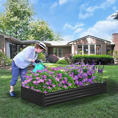 12x4x1.5ft Galvanized Raised Garden Bed,Outdoor Planter Box Metal Patio Kit Planting Bed for Vegetables Flowers Herb,Black