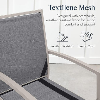 Best Choice Products Outdoor Bar Stools Set of 2, Bar Height, Patio Furniture, All Weather Mesh Design w/Armrest - Taupe/Charcoal