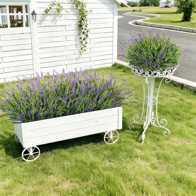 24 Pcs Artificial Faux Plants for Outdoor Spring Decoration, Fake Monkey Grass for Garden Porch Balcony Planters, Fake Greenery Shrubs UV Resistant No Fade Plants Bush for Pathway(Purple)