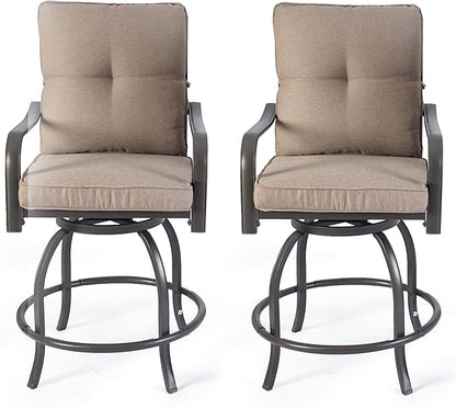 Kozyard Isabella Outdoor Swivel Bar Chairs, Counter Height Patio Bar Stools Set of 2 with Cushioned Seats, All-Weather Metal Bistro Chairs for Backyard Dining Beige
