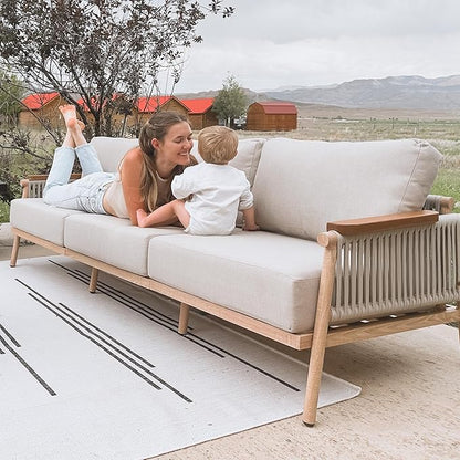 Acanva Modern All-Weather Aluminum Outdoor Patio Sofa with Thick Cushions, Olefin Fabric Sunroom Backyard Furniture, Couch Light Khaki