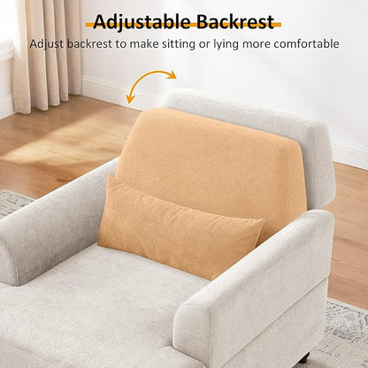 Chaise Lounge Accent Chair Indoor with Adjustable Backrest, Oversized Armchair for Living Room & Bedroom, Upholstered Mid-Century Reading Chair, Comfy Single Sofa Chair, Modern Living Room Chair