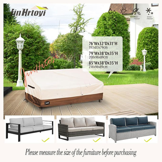 Sofa Cover for 3-Seater Outdoor Couch, Waterproof Polyester, Beige and Brown