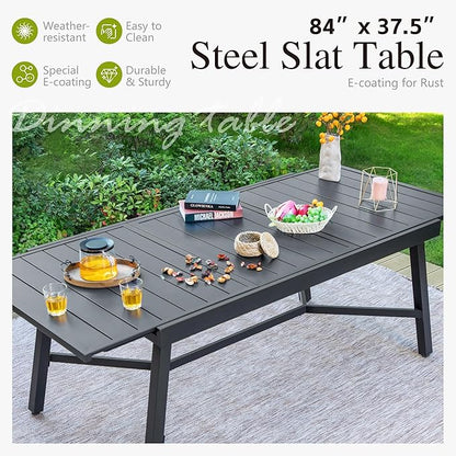 Sophia & William 9-Piece Patio Dining Set – 8 Swivel Chairs with Breathable Textiline Fabric & 84" Extendable Metal Table for Outdoor, Garden, Backyard