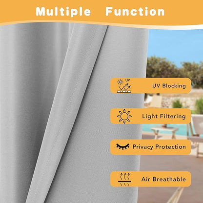 HolidayIdeas Outdoor Curtains for Patio Waterproof, 4 Panels - 54 x 84 Inch - Privacy Protection & Light Filtering Curtains Silver Grommet Outside Curtains for Porch, Gazebo, Pergola, Backyard