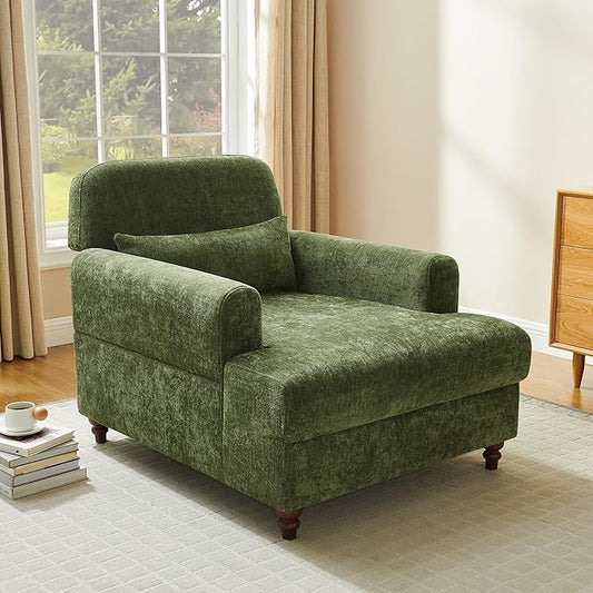 Chaise Lounge Chair Indoor with Adjustable Backrest, Oversized Accent Armchair for Living Room & Bedroom, Upholstered Mid-Century Reading Chair, Comfy Single Sofa Chair, Modern Living Room Chair