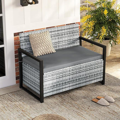 Patio Storage Bench, 43.5 in Wide PE Rattan, 40 Gallon Capacity