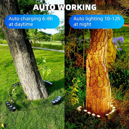 Solar Palm Tree Lights Outdoor, 2000MAH Ring LED Landscape Uplights for Tree, IP65 Waterproof, 2-In-1 (Sticked&Tied), Upgraded COB Flood Spotlights for Pathway, Garden, Yard, Decor（Warm-White）