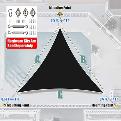 Amgo Custom Size 4' x 4' x 4' Black Triangle Sun Shade Sail UPF50+ AGTAPRT12, Order to Make Canopy Awning, 95% UV Blockage, Water & Air Permeable, Commercial Standard (We Customize)