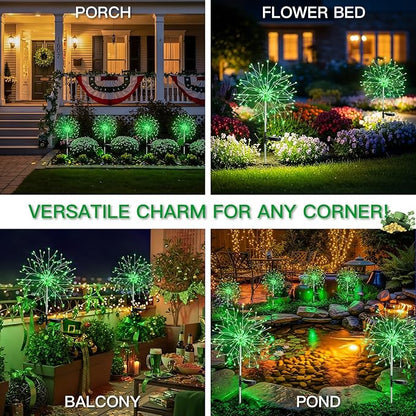suddus St. Patrick's Day Decorations Solar Firework Lights - 150 LED Green Outdoor Garden Lights, 8 Modes DIY Sparkler Lights, Waterproof Solar Stake Lights for Yard, Pathway Flowerbed Decor (2 Pack)