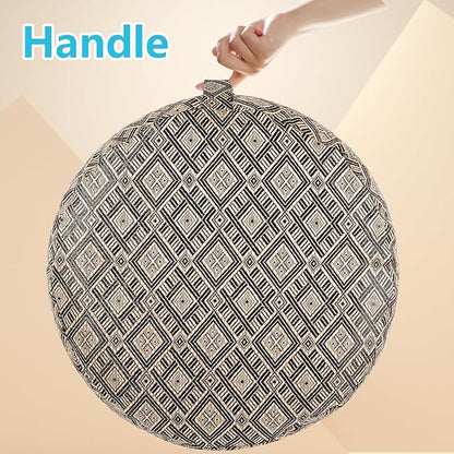 Woven Inflatable Ottoman D21”x H10” Outdoor Indoor Pouf Patio Footrest Stool with Portable Handle, Round Ottoman for Patio Garden, Camping, Bedroom, Living Room