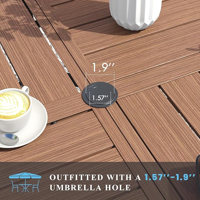 VICLLAX Patio Table and Chair Set of 10, All Weather Metal Round Outdoor Dining Furniture Set-59.9" Round Outdoor Table and Chairs, Walnut Wood Grain Tabletop